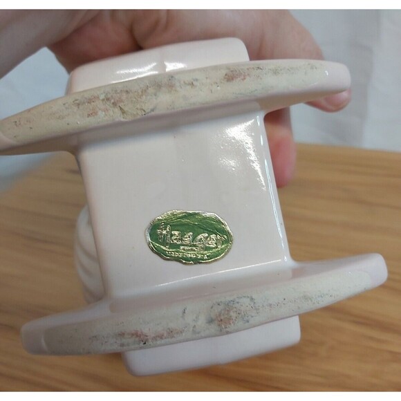 1939 Haeger Baby Cradle Planter pink Pottery Stork Mid Century Nursery Vase Vtg - Picture 6 of 10